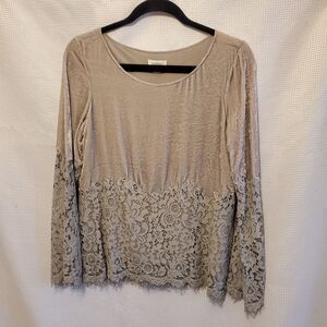 Sundance Women Sz Sm Gray Crushed Velvet Lace Bell Sleeve Top Lined Evening